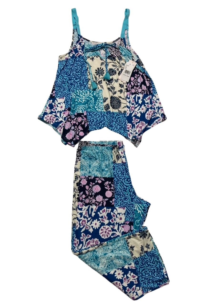 LINEA DONATELLA Sharkbite Printed Cropped Knit Pajama Set BLUE S