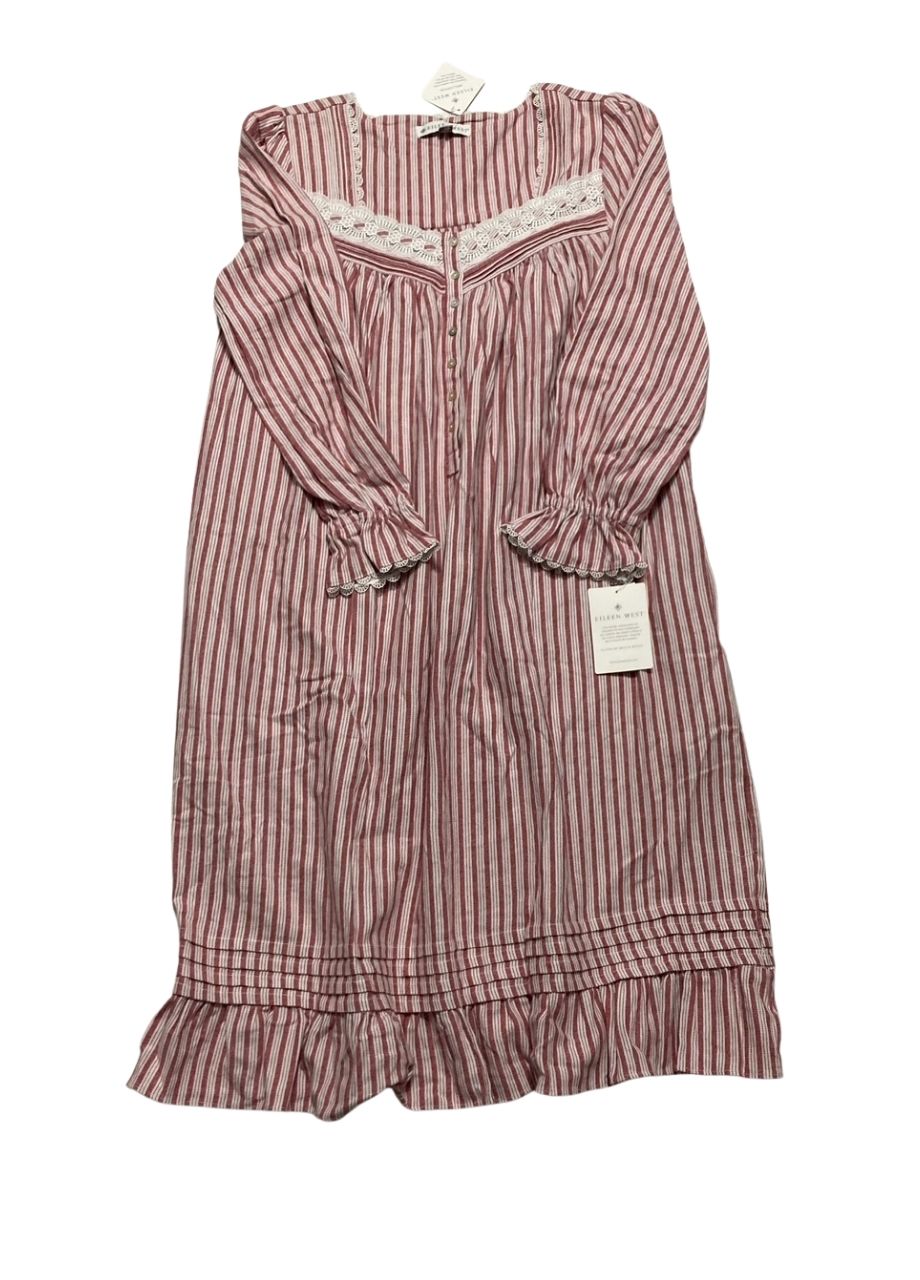 EILEEN WEST Cotton Long Sleeve Waltz Nightgown PINK CANDYCANE S