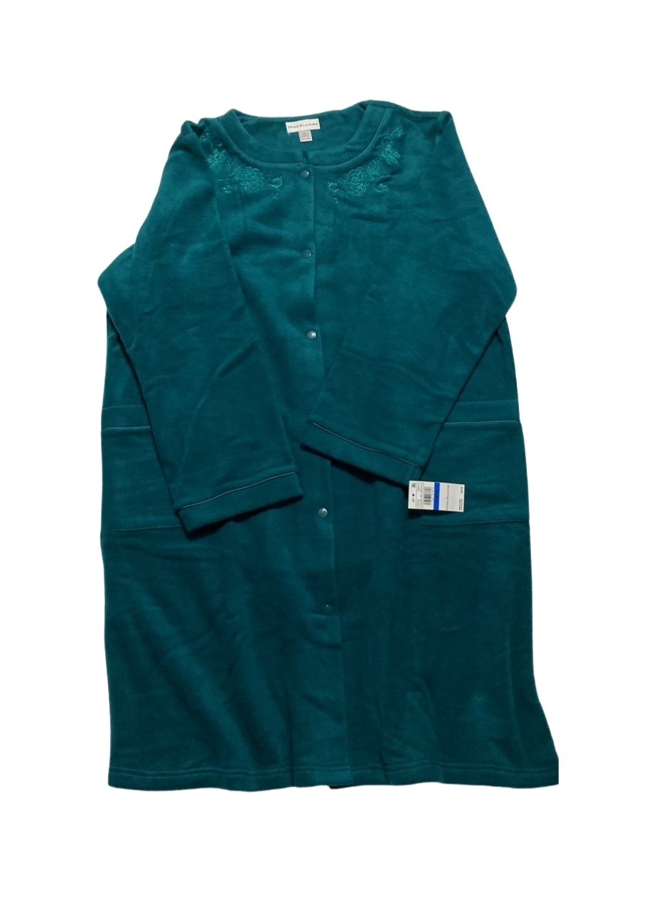 MISS ELAINE Short Fleece Robe with Pockets EMERALD XL