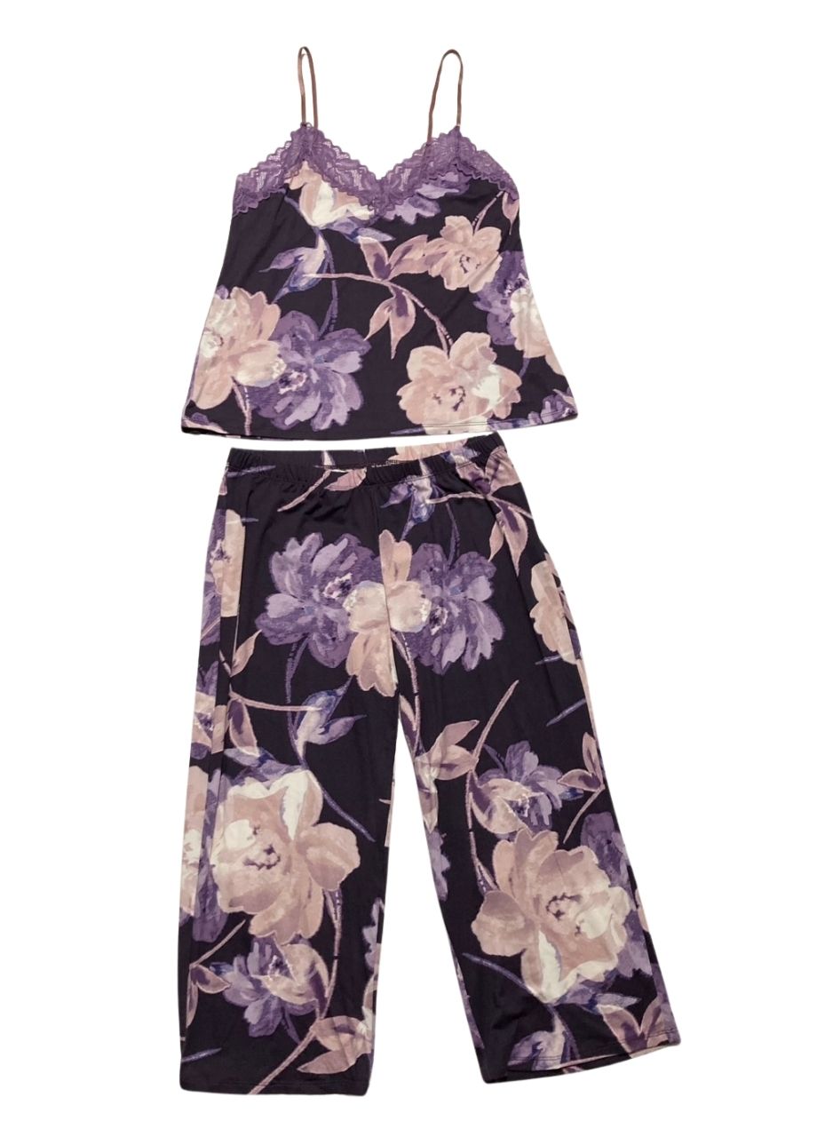 LINEA DONATELLA 2-Pc Knit Pajama Set Eggplant Floral PURPLE S