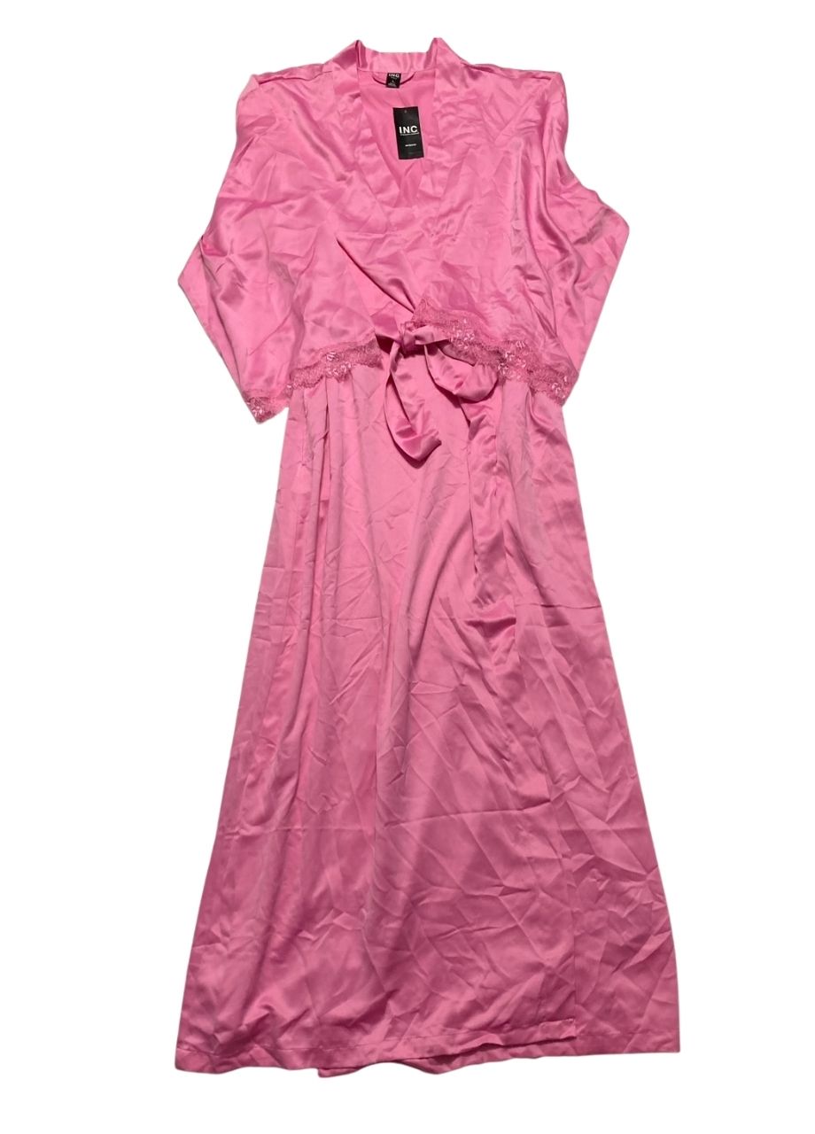I.N.C Lace-Trim Satin Robe JUICY PINK L