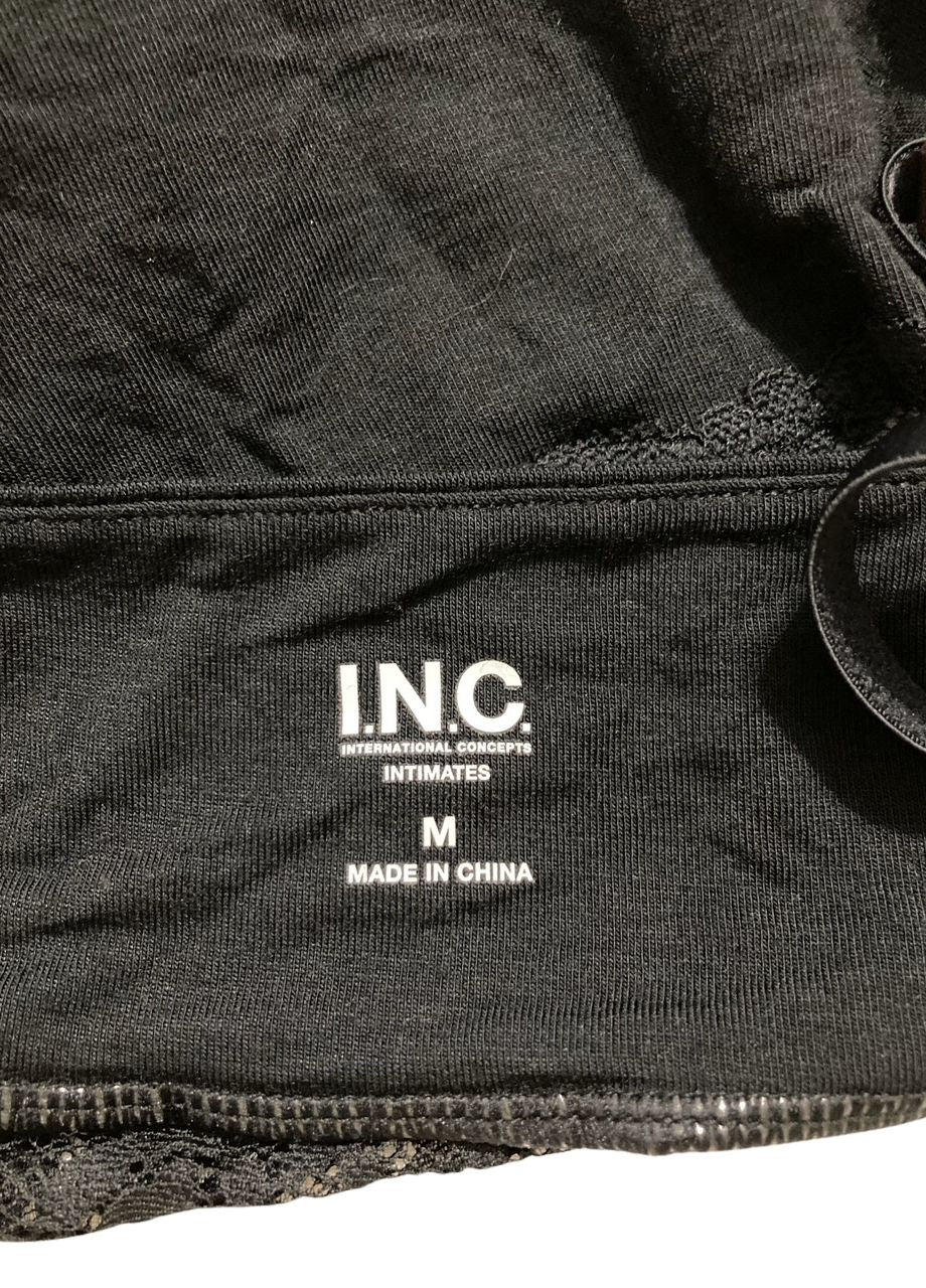 I.N.C Knit Lace-Trim Pajama Top BLACK M
