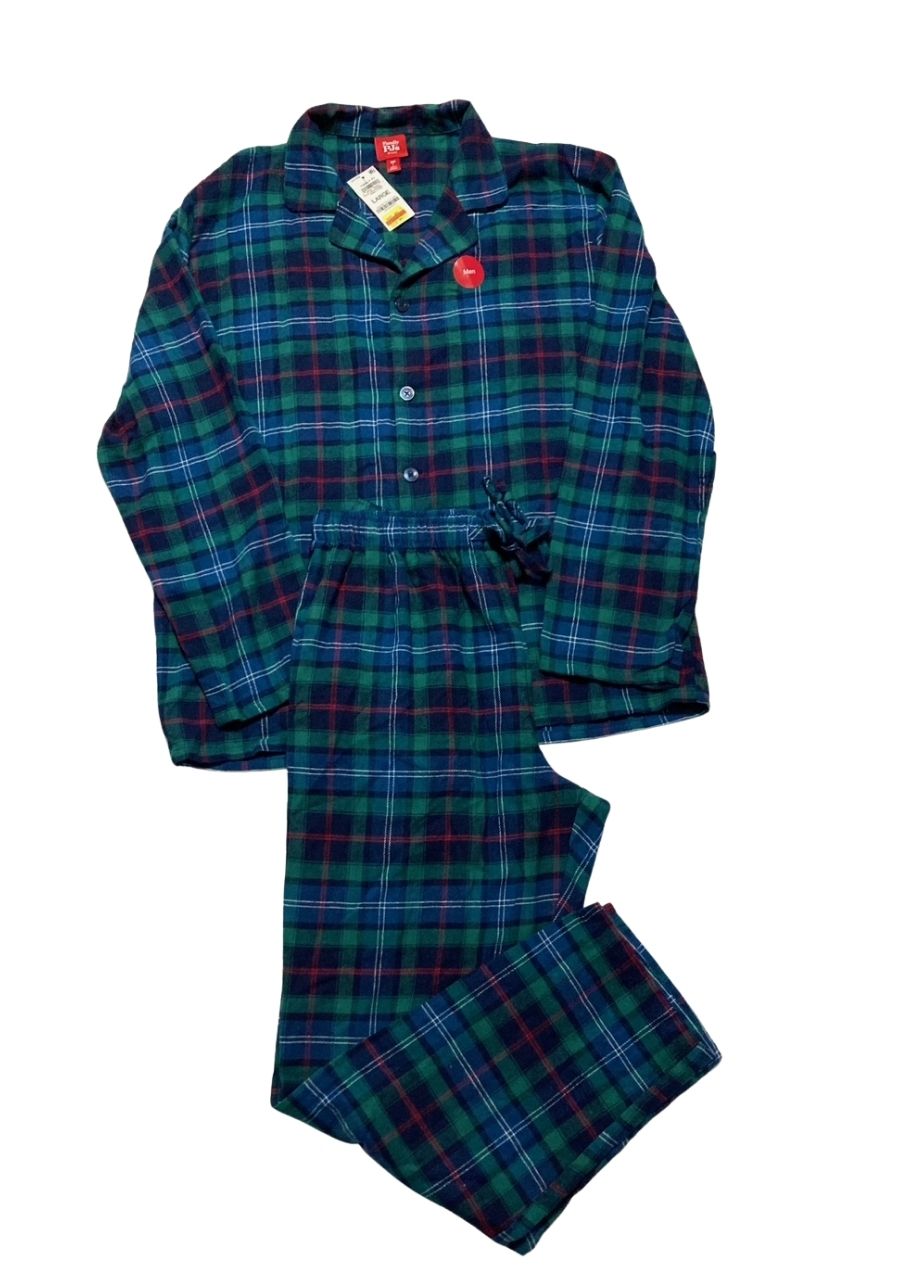 FAMILY PJS Cotton Plaid Notched Pajamas Set NAVY BLUE L