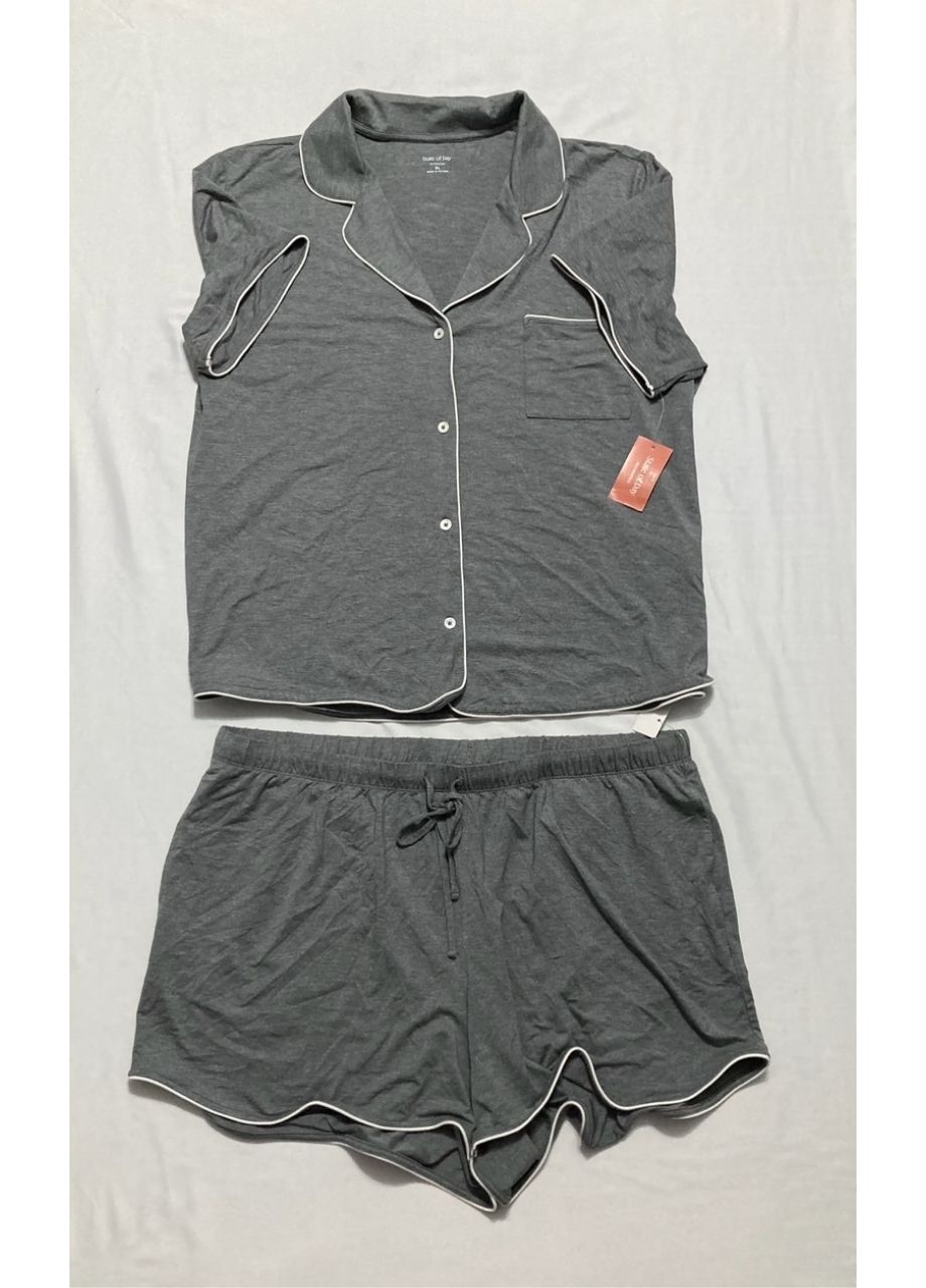 STATE OF DAY 2-Pc. Short-Sleeve Notched-Collar Pajama Set PEWTER XL