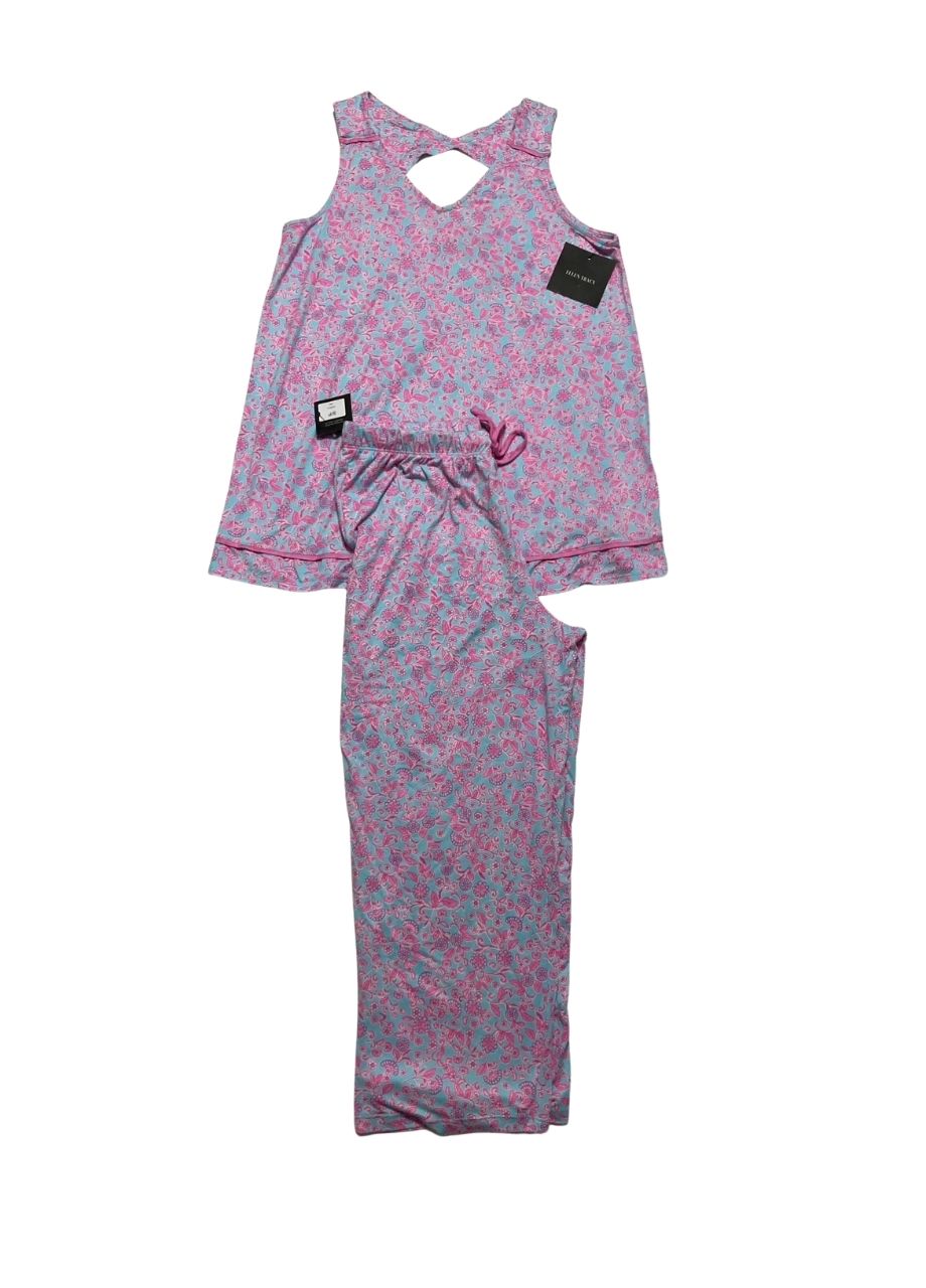 ELLEN TRACY 2Pc Pant & Top Pajama Set AQUA FLORAL S