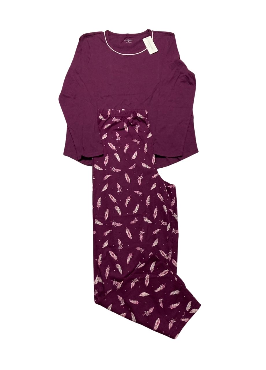 CHARTER CLUB Long-Sleeve Jersey Pajama Set FEATHERS PLUM M