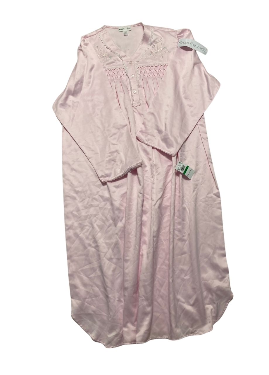 MISS ELAINE Long Nightgown, Brushed Back Satin PINK L