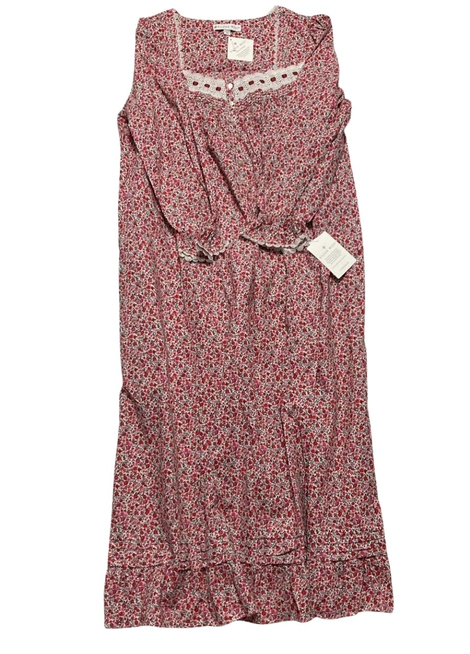 EILEEN WEST Cotton Lawn Ballet Long Sleeve Nightgown WHITE GROUND HOLIDAY M
