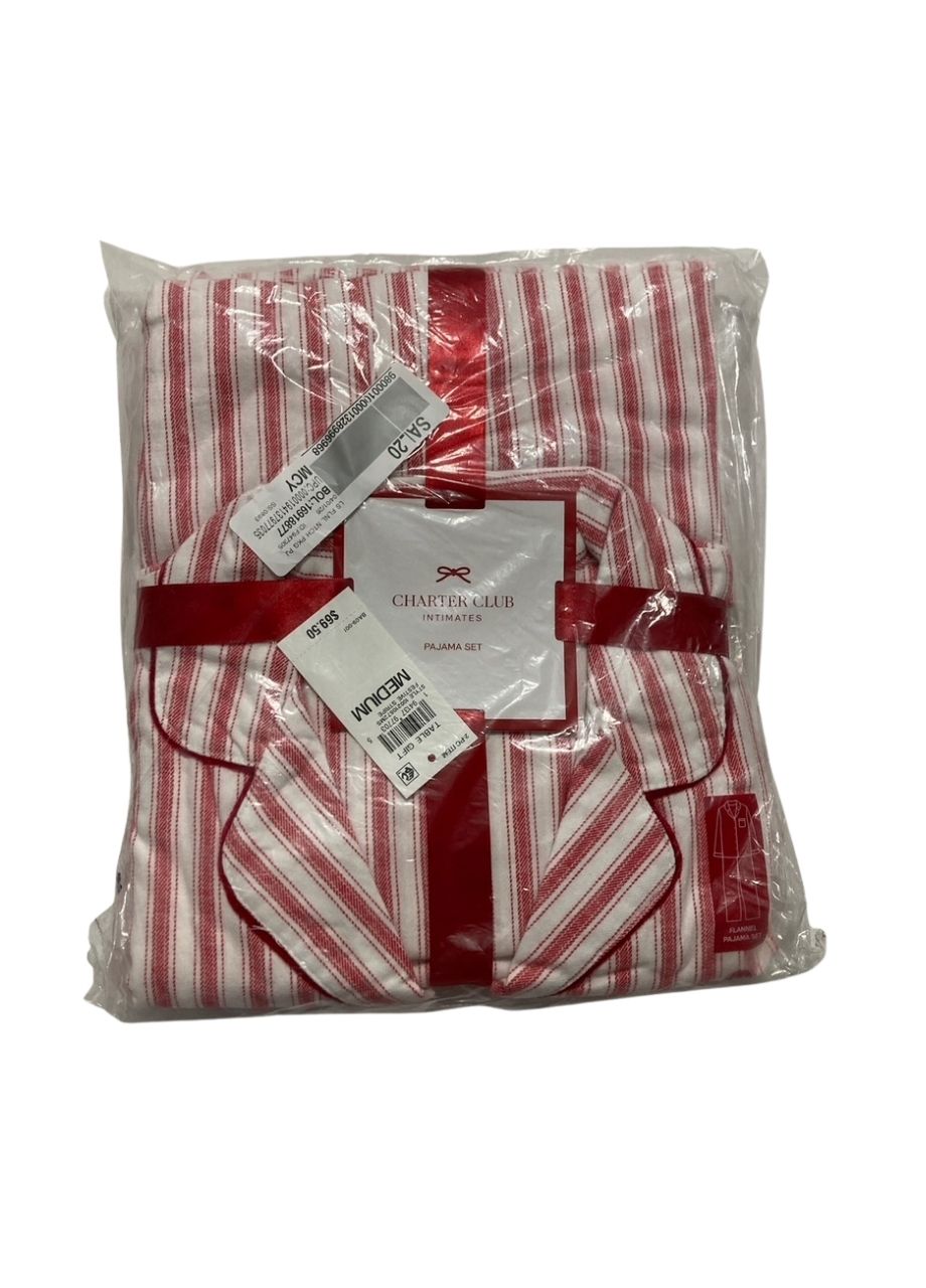 CHARTER CLUB 2-pc. Cotton Flannel Packaged Pajamas Set FESTIVE STRIPE M