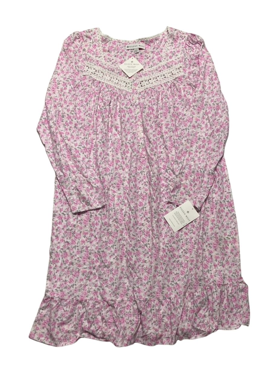 EILLEN WEST Cotton Knit Long Sleeve Short Nightgown PINK ROSEBUD XS