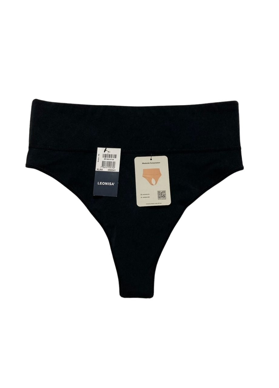 LEONISA High-Waisted Seamless Moderate Shaper Thong Panty BLACK XL