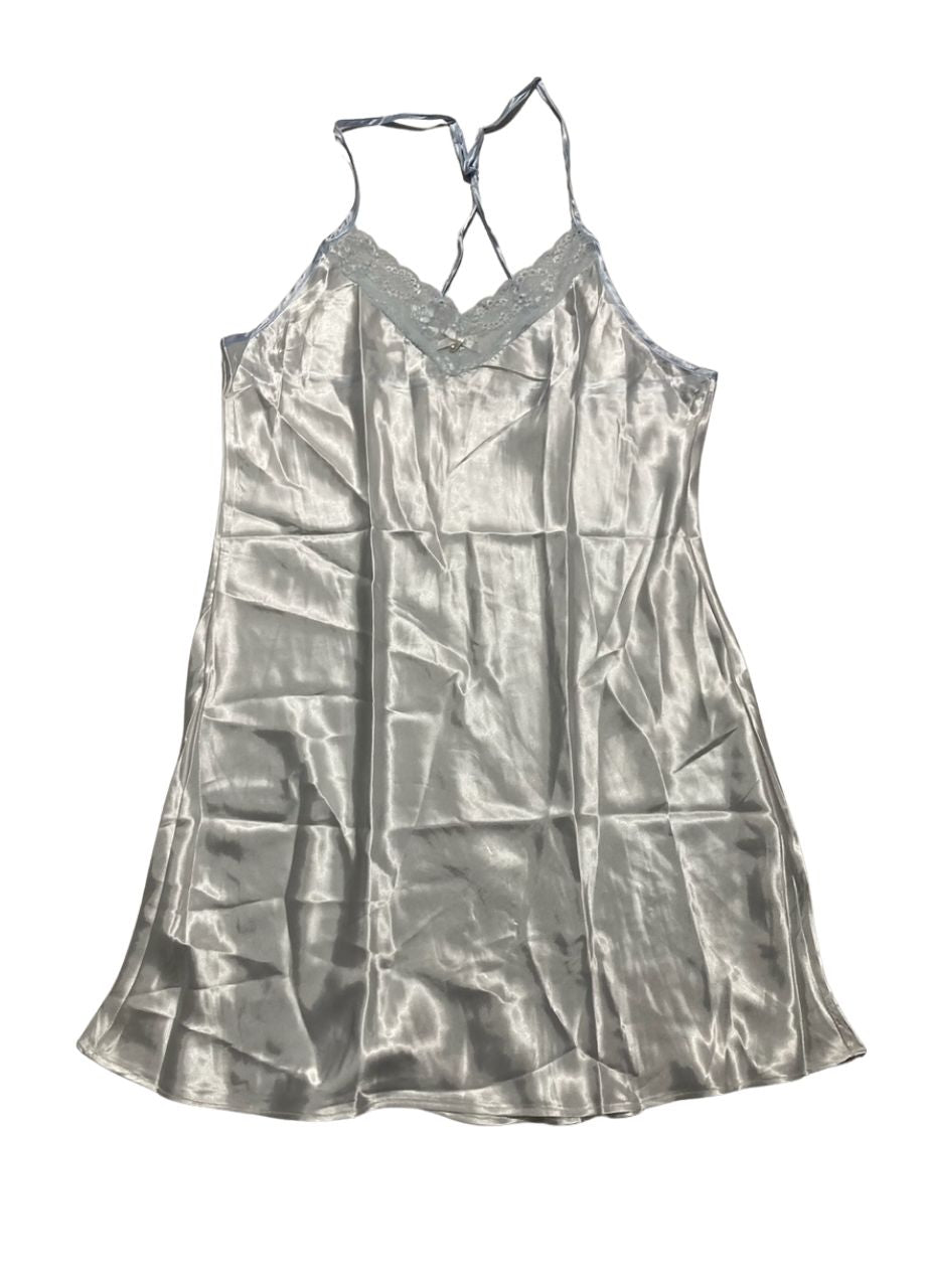 LINEA DONATELLA Satin Wrap Bridal Robe, Chemise Nightgown Set IVY BLUE M