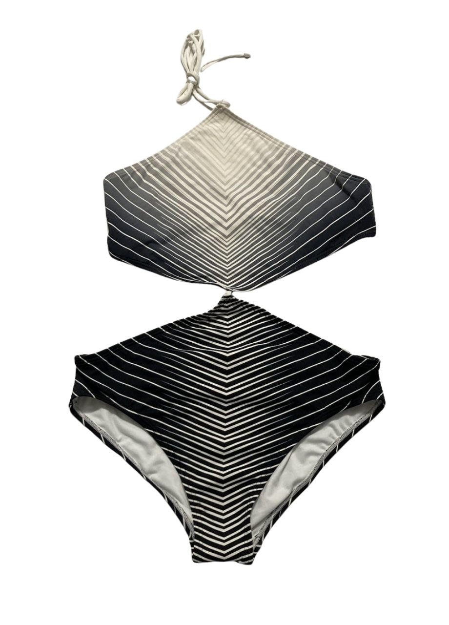 VINCE CAMUTO Miter Stripes High Neck Monokini BLACK 12