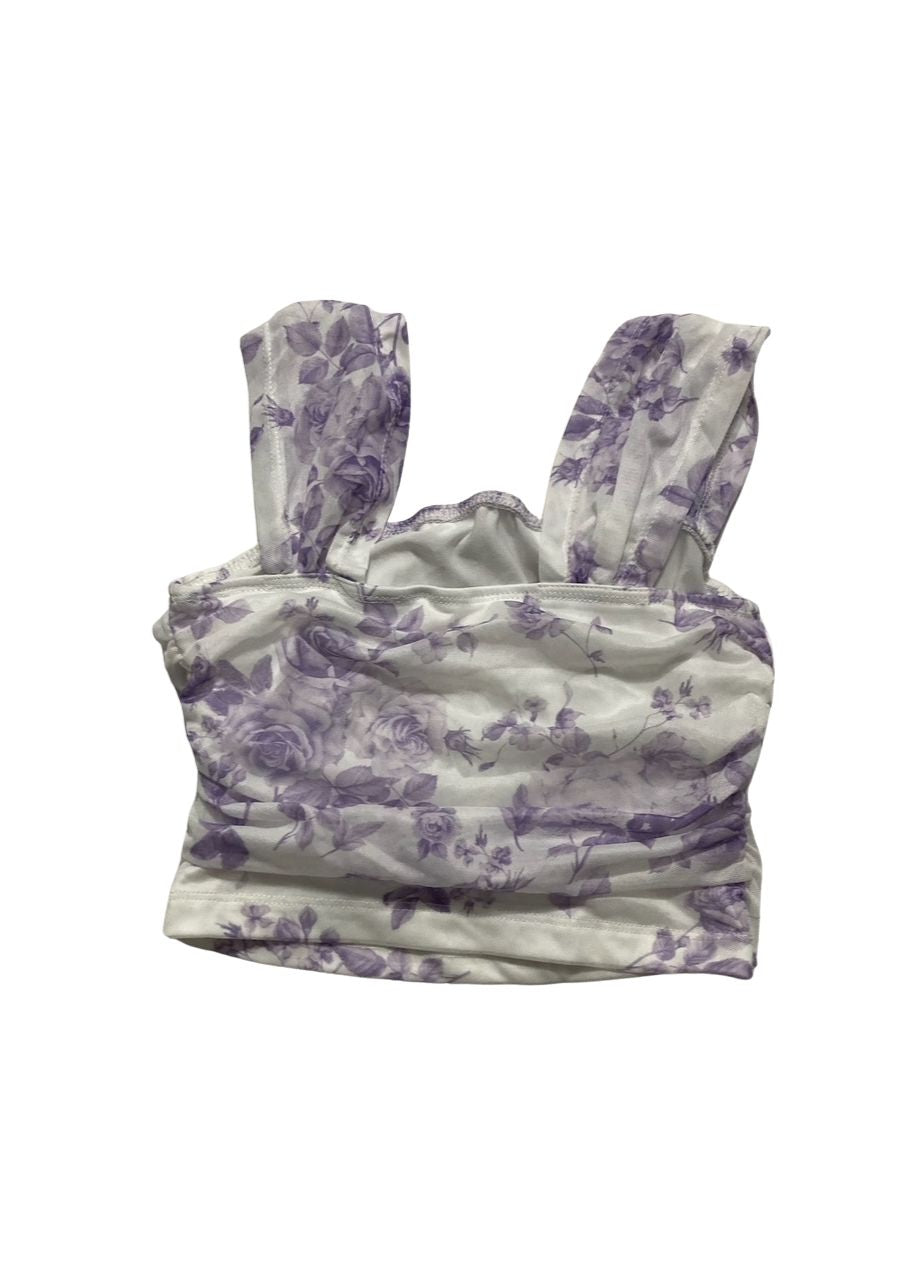 UNBRANDED Floral Ruched Crop Top with Wide Straps LAVANDER 10Y