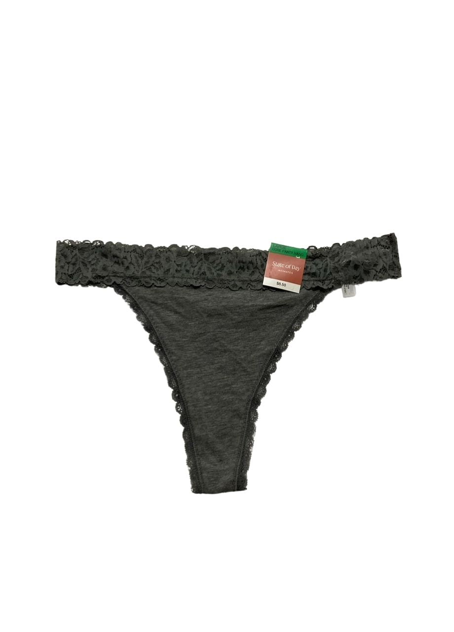 STATE OF DAY Cotton Blend Lace-Trim Thong Underwear GRAY L