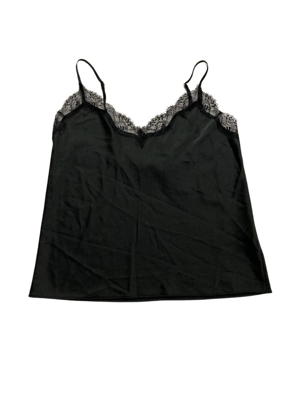 I.N.C Stretch Satin Lace-Trim Top BLACK M