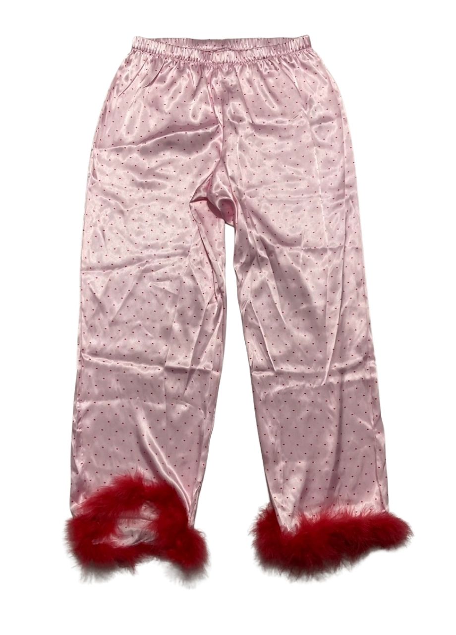 LINEA DONATELLA Marabou Faux-Fur Trimmed Pajama Set PINK S