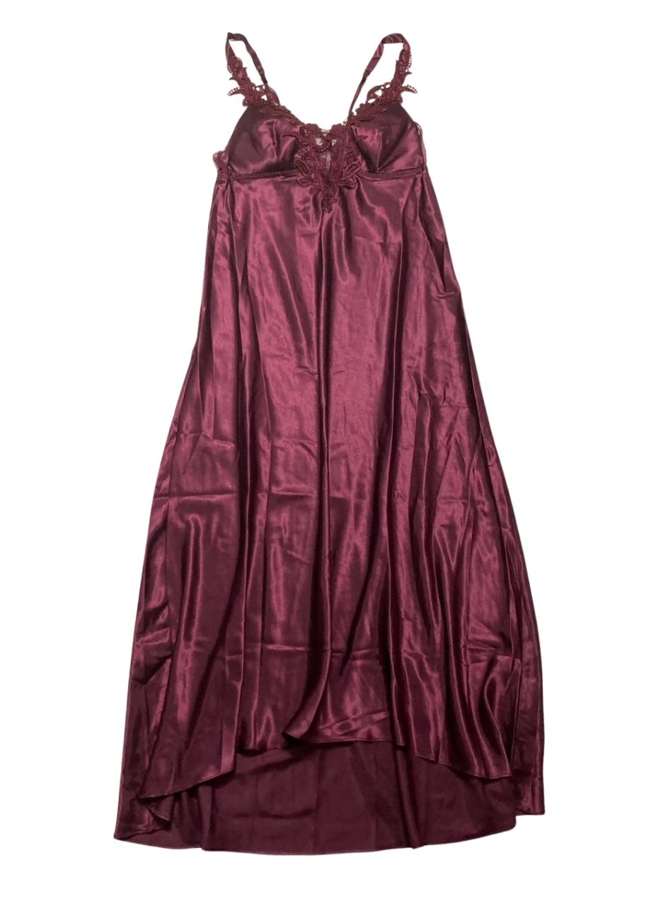 FLORA NIKROOZ Stella Charmeuse Long Gown with Foam Cup BORDEAUX M