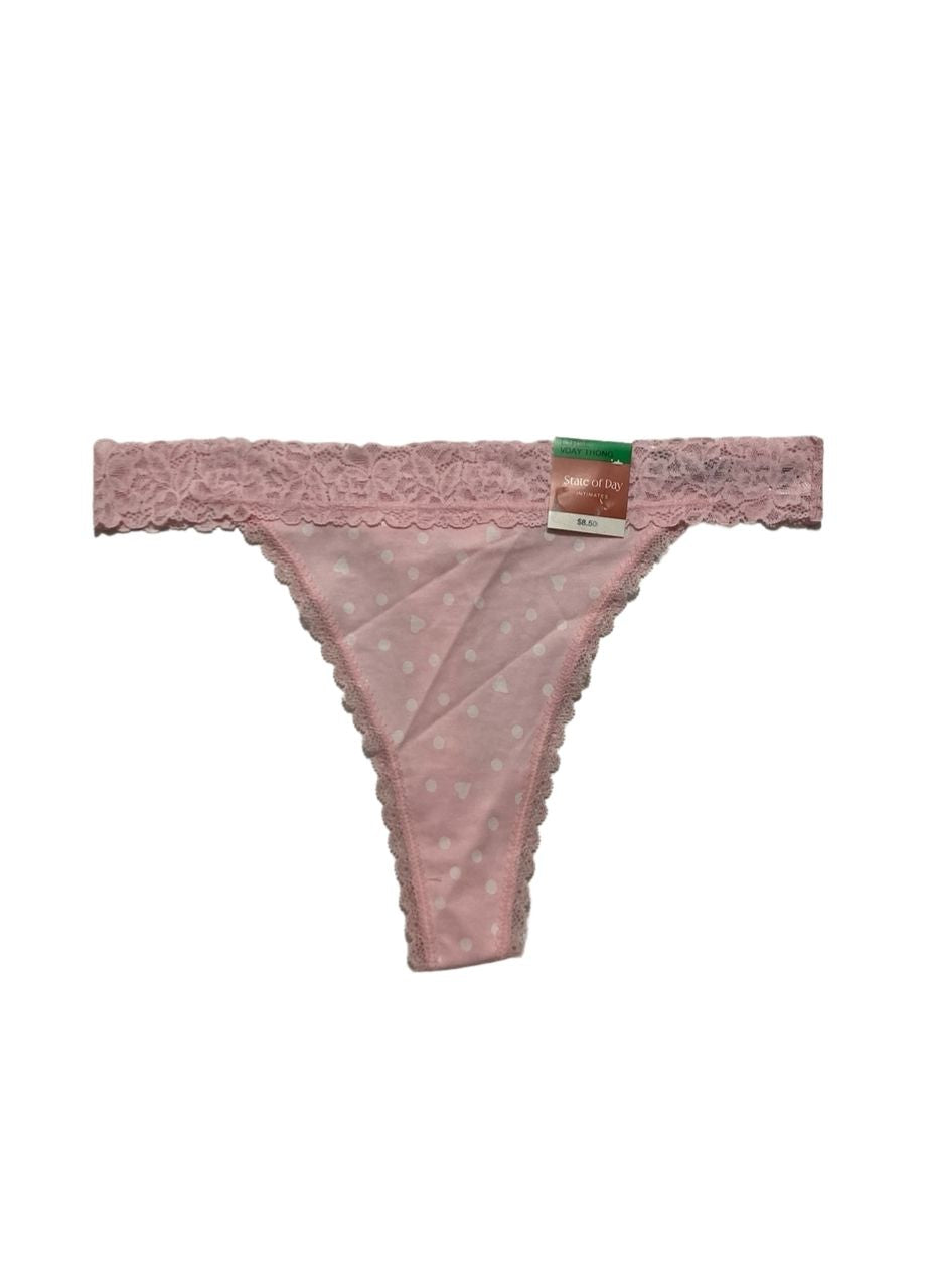 STATE OF DAY Cotton Blend Lace-Trim Thong Underwear PINK L