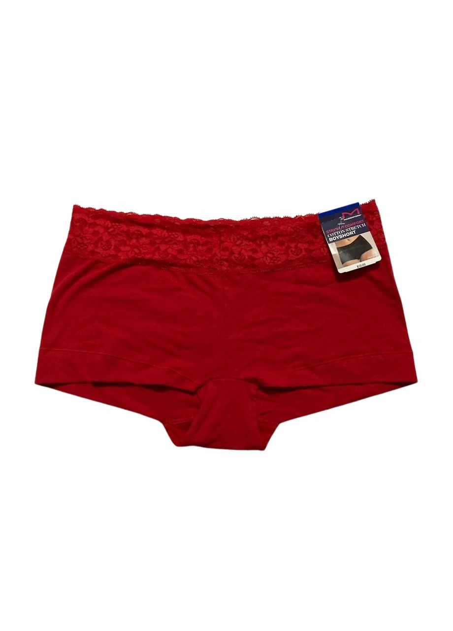 MAIDENFORM Cotton Lace-Trim Boyshort Underwear RED XL
