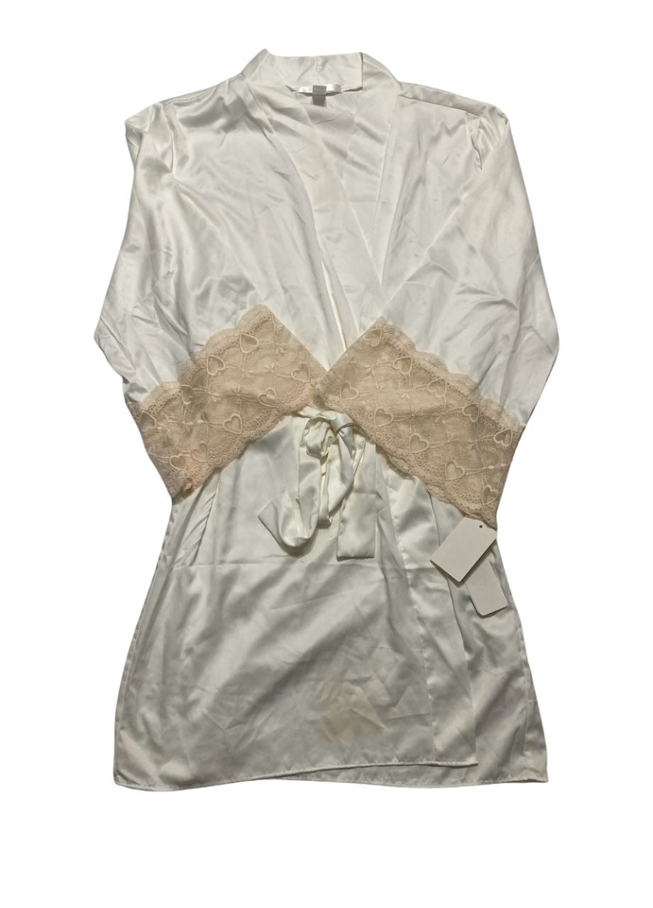 NWD FLORA Kit Matte Charmeuse Wrap Robe with Lace WHITE L/XL