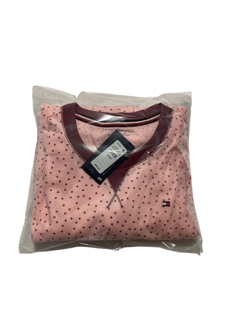 TOMMY HILFIGER Printed Crewneck Thermal Sleep Set ALMOND BLOSSOM S