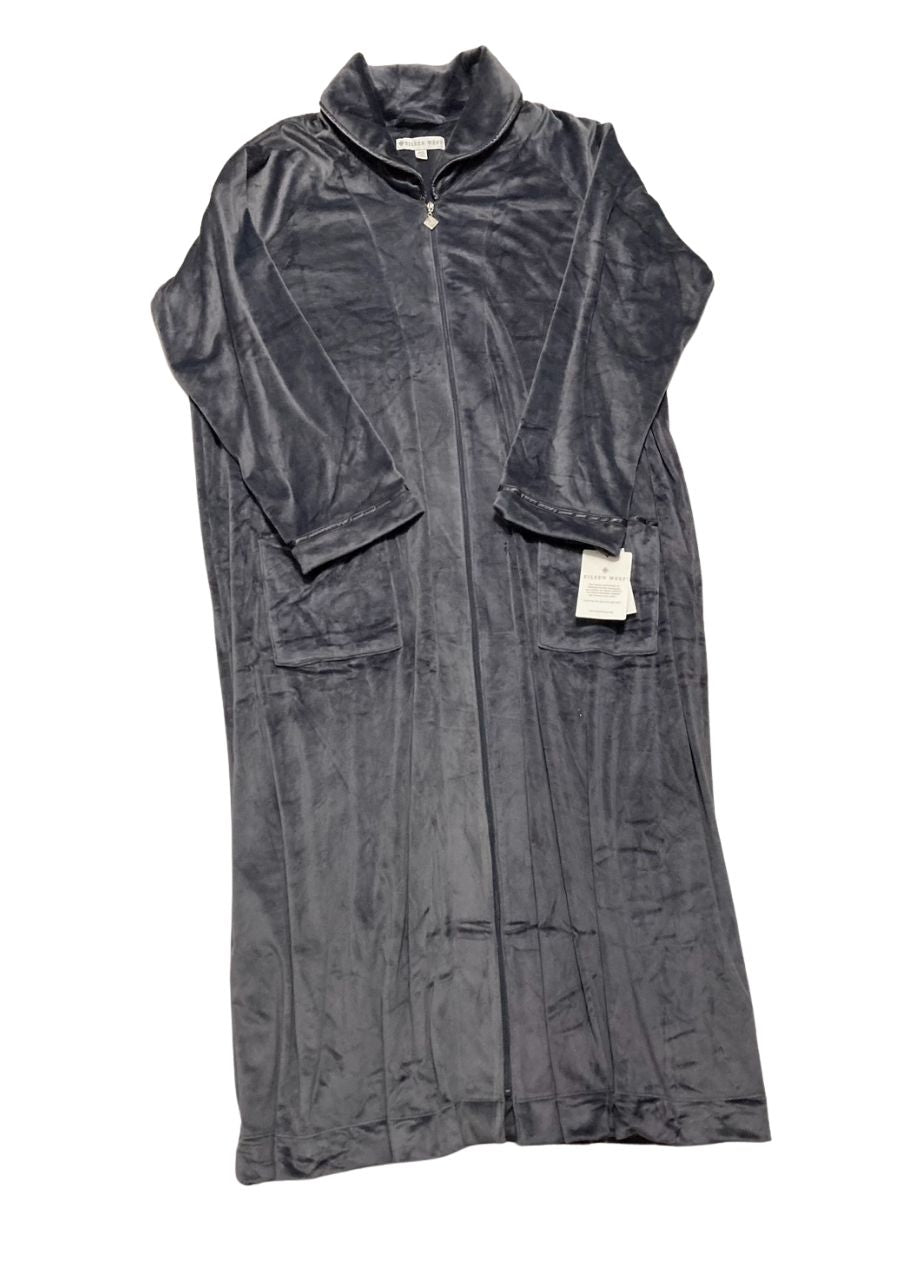 EILEEN WEST Soft & Cozy Long Sleeve Zip Robe with Pockets CHARCOAL L/XL