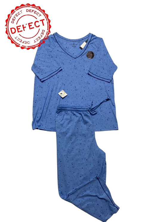 CUDDL DUDS Printed Elbow-Sleeve Pajama Set BLUE M