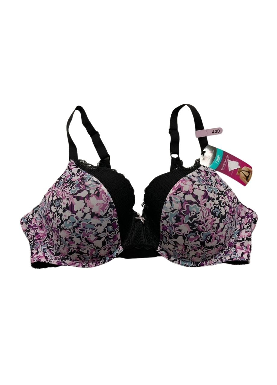 MAIDENFORM Comfort Devotion T-shirt Bra, Underwire BLACK FLORAL 40D