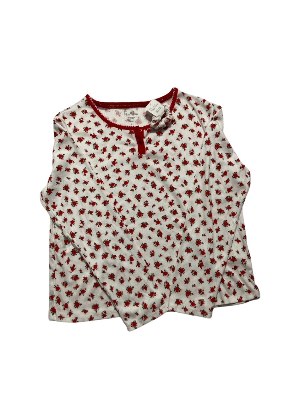 ROUDELAIN Printed Pointelle Long-Sleeve Top WHITE/RED L