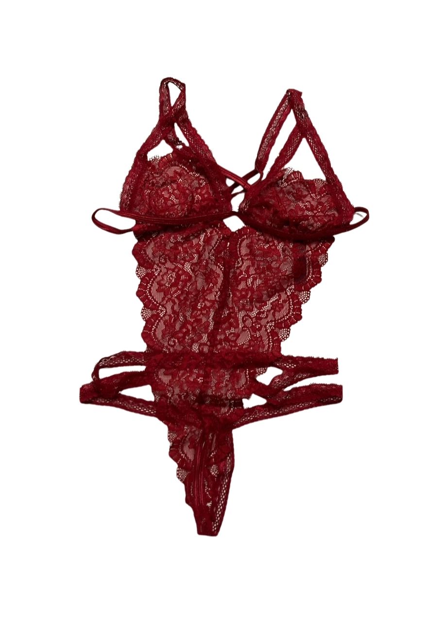 DREAMGIRL Crotchless Lace Teddy GARNET ONE SIZE