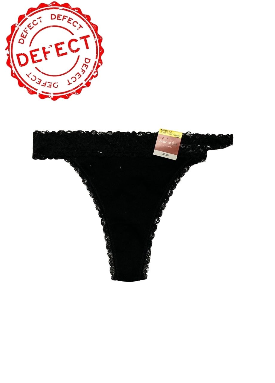 NWD STATE OF DAY Cotton Blend Lace-Trim Thong Underwear BLACK M
