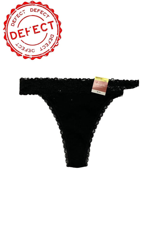 NWD STATE OF DAY Cotton Blend Lace-Trim Thong Underwear BLACK M