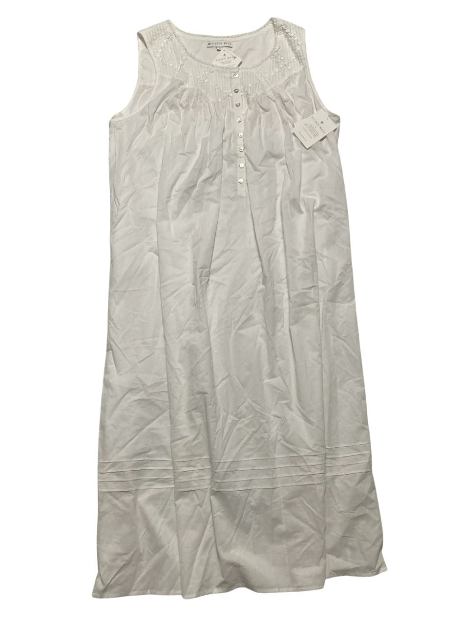EILEEN WEST Cotton Lightweight Sleeveless Nightgown WHITE L