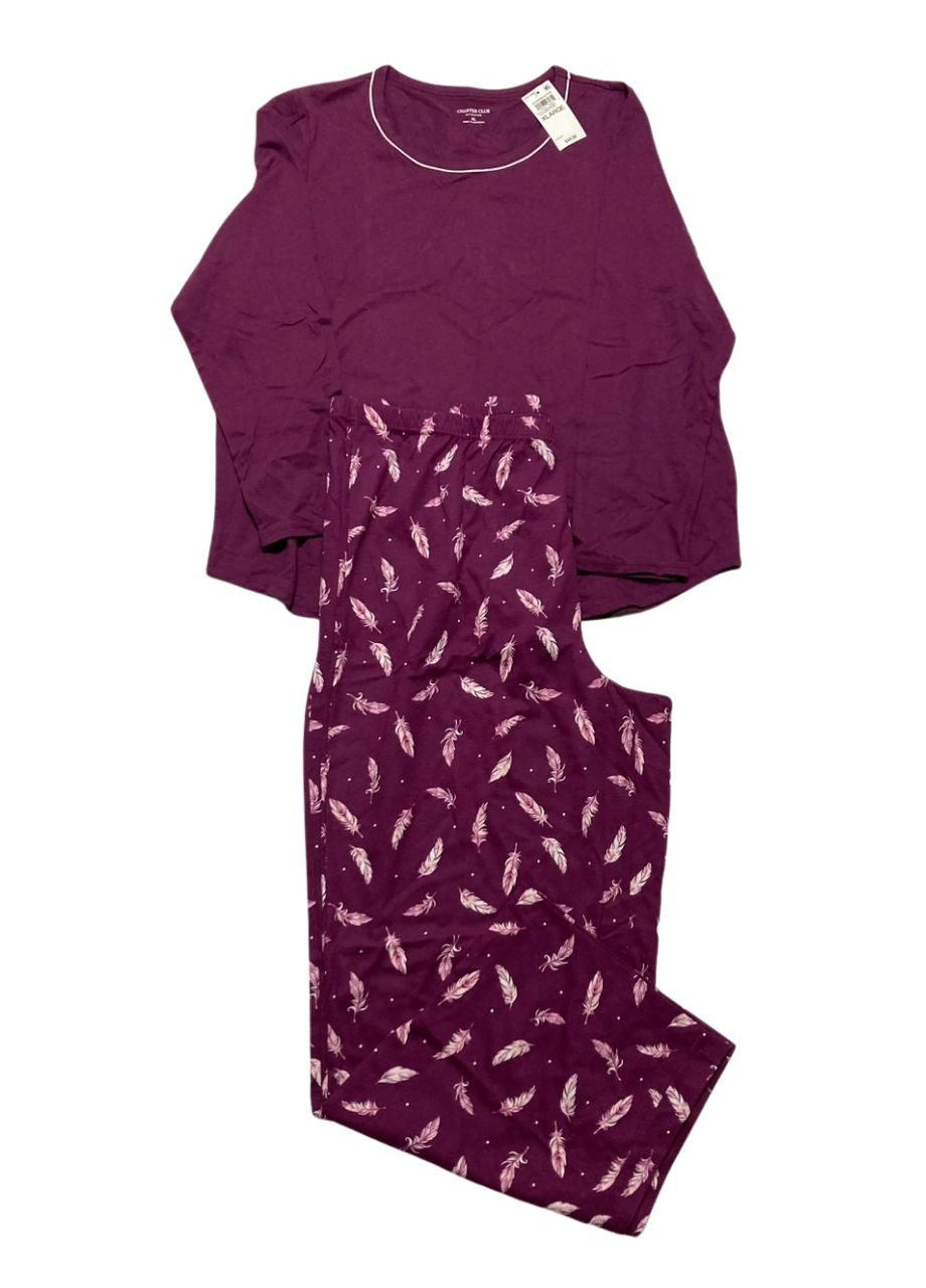 CHARTER CLUB Long-Sleeve Jersey Pajama Set FEATHERS PLUM XL