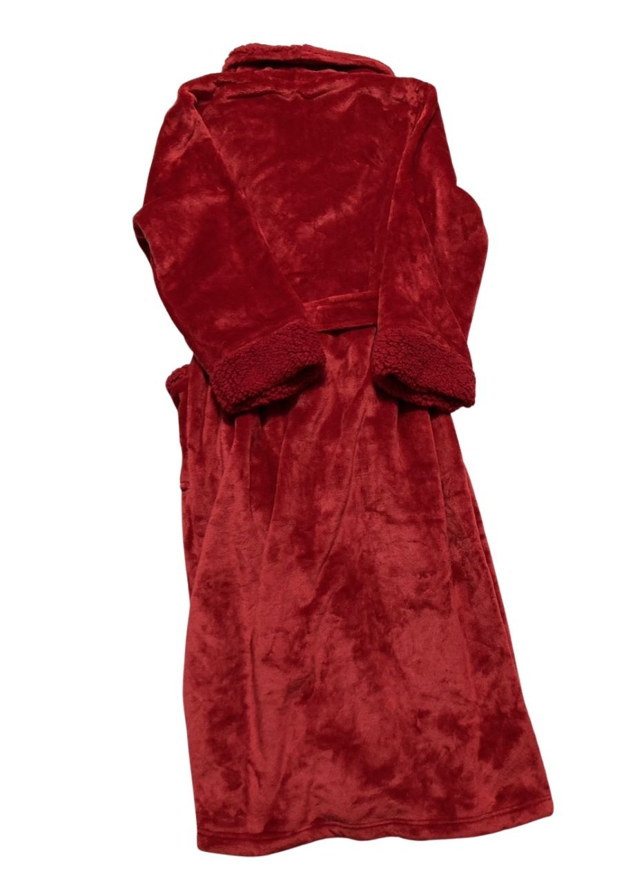 CHARTER CLUB Long Plush Fleece-Trim Robe RED M/L