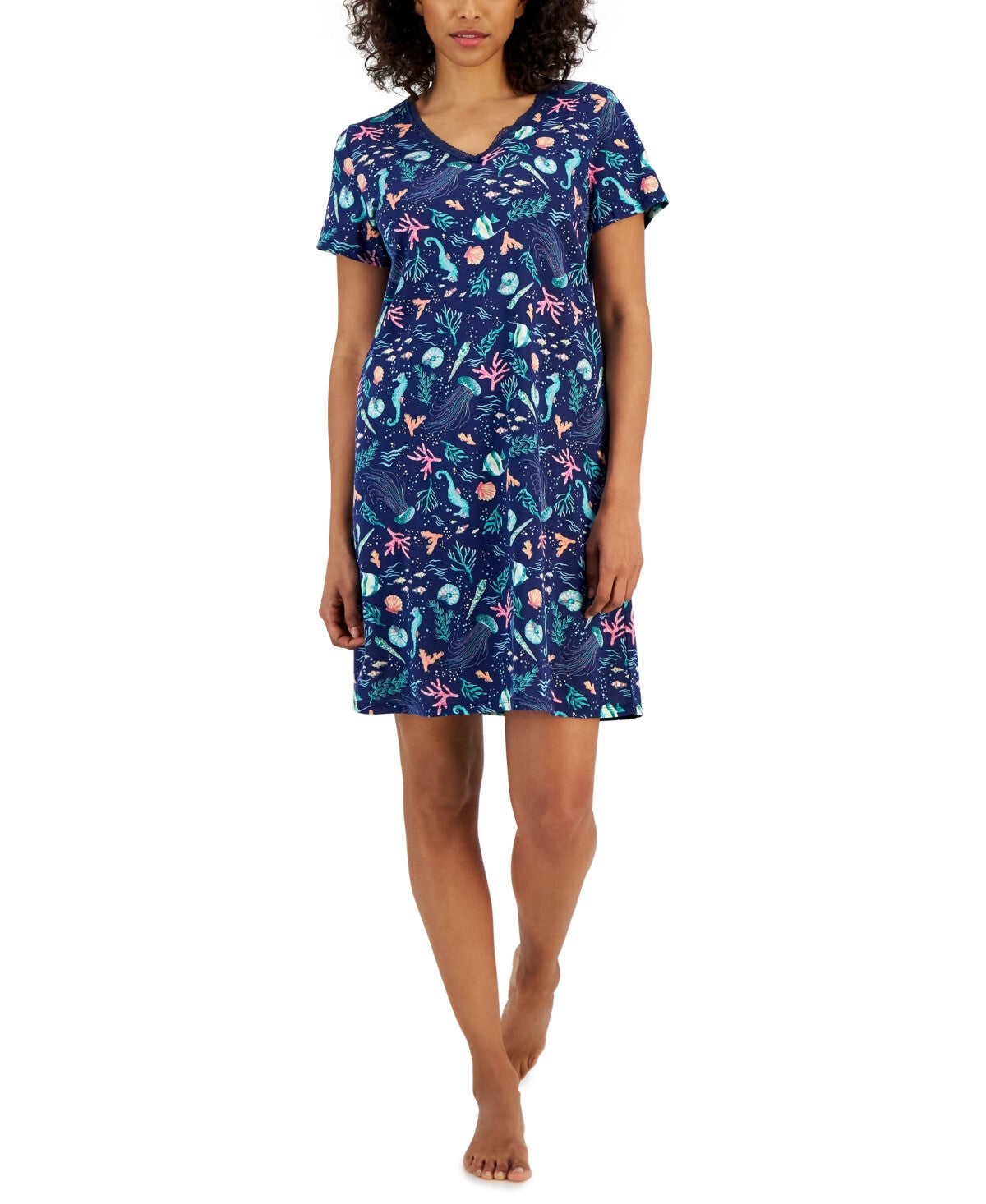 Charter Club Cotton Lace-Trim Essentials Sleepshirt Med Blu M
