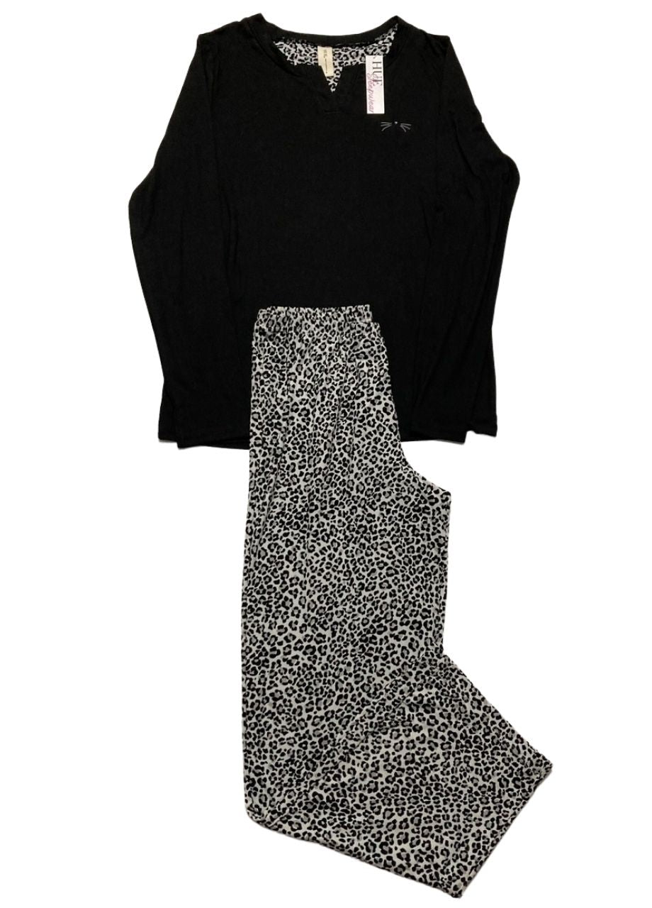 HUE Timeless Soft Jersey Winter Pajama Gift Set Includes Top and Printed BLACK S