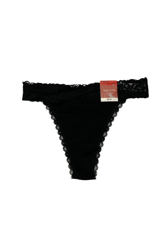 STATE OF DAY Cotton Blend Lace-Trim Thong Underwear BLACK XS