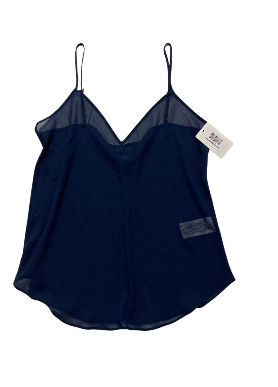 RALPH LAUREN Sheer Chiffon Cami Top with Adjustable Spaghetti Straps NAVY M