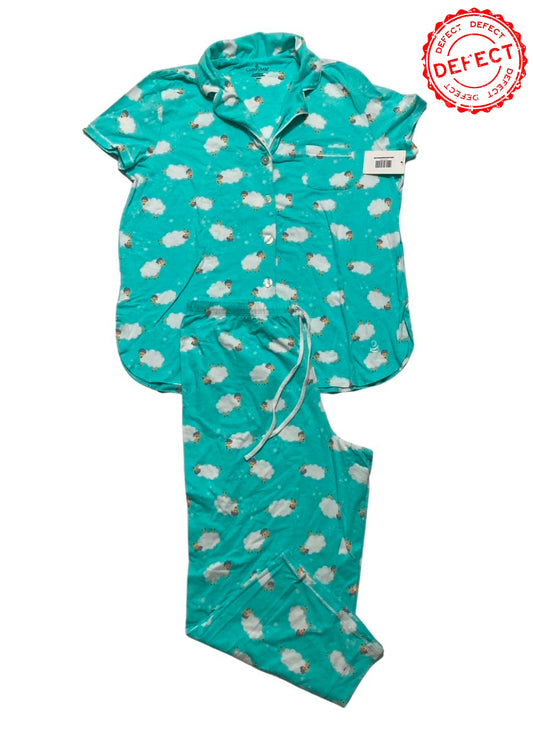 NWD CUDDL DUDS Cropped Notch Collar Pajama Top and Pants BLUE M