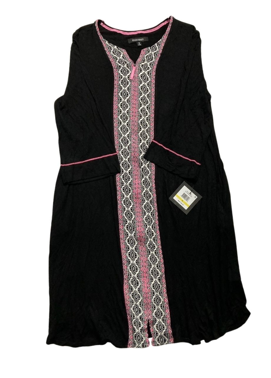 ELLEN TRACY Robe - Soft Stretch Jersey 3/4 Sleeve Zip Front Lounge Robe BLACK M