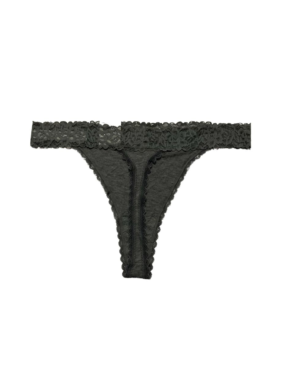 STATE OF DAY Cotton Blend Lace-Trim Thong Underwear GRAY