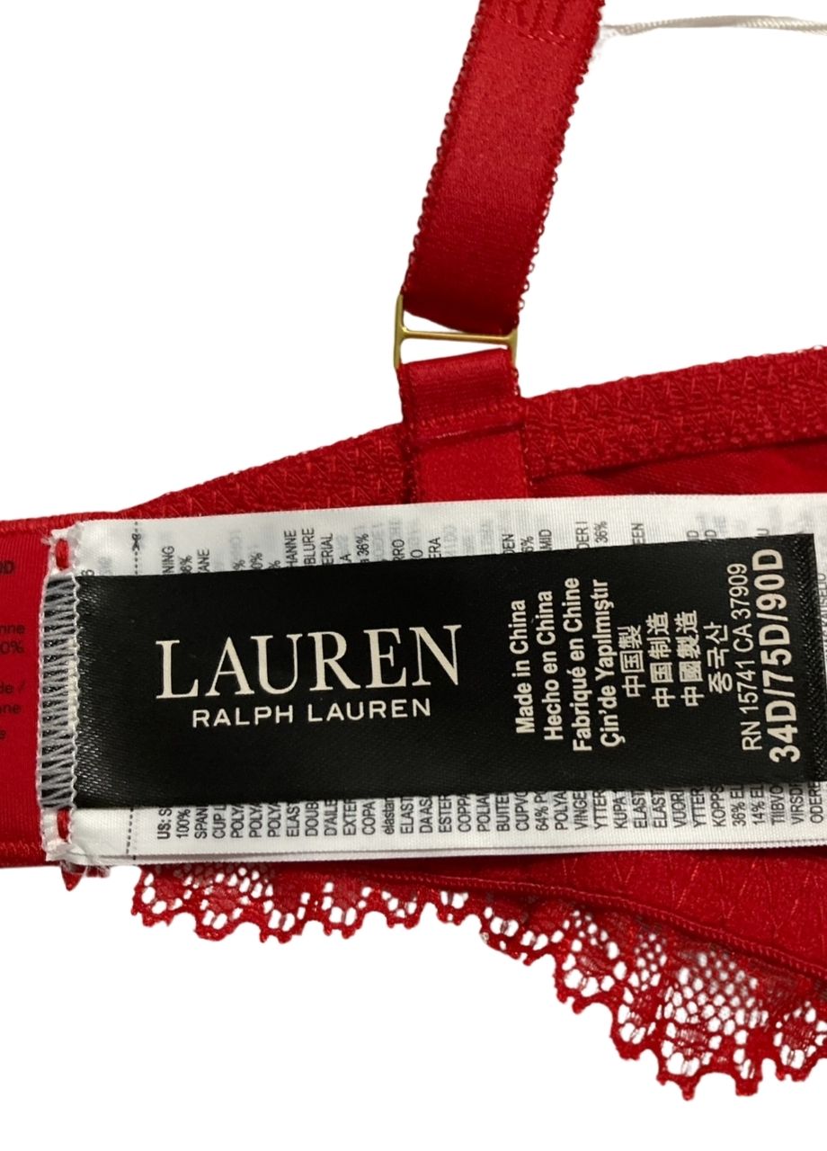 RALPH LAUREN Unlined Lace Full Coverage Bra RED 34D