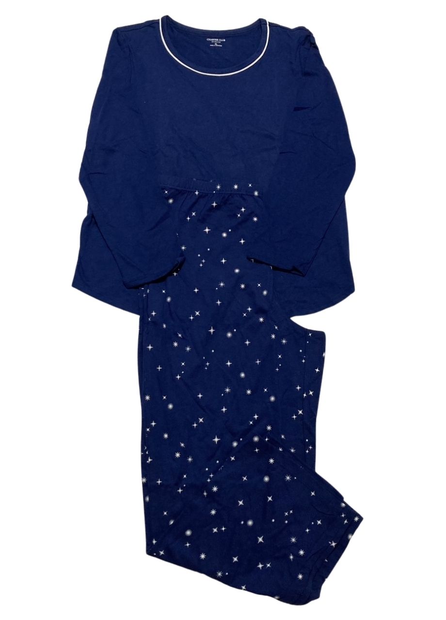 CHARTER CLUB 2-pc. Long-sleeve Pajamas Set NAVY XL