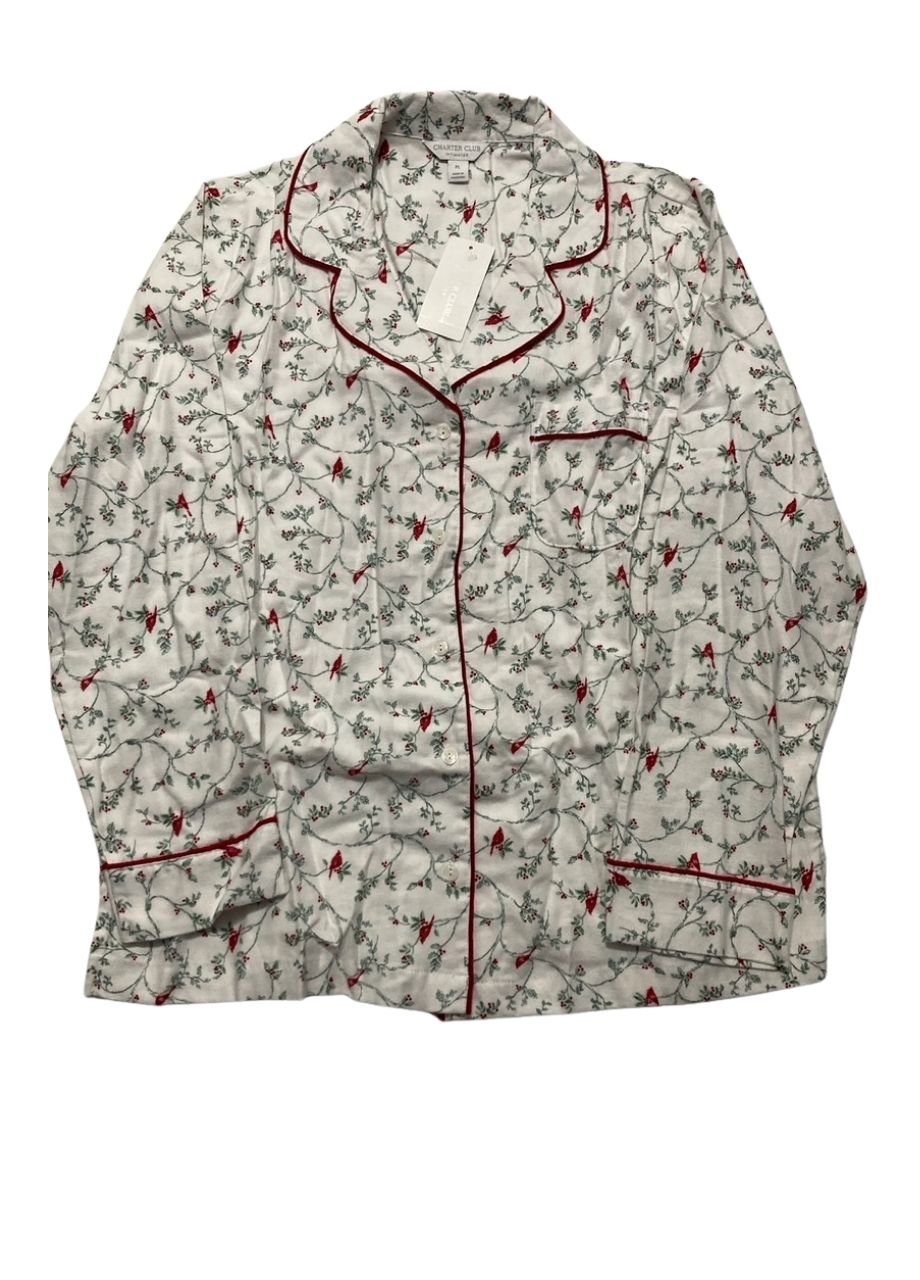 CHARTER CLUB Printed Cotton Flannel Pajama Set WHITE PL