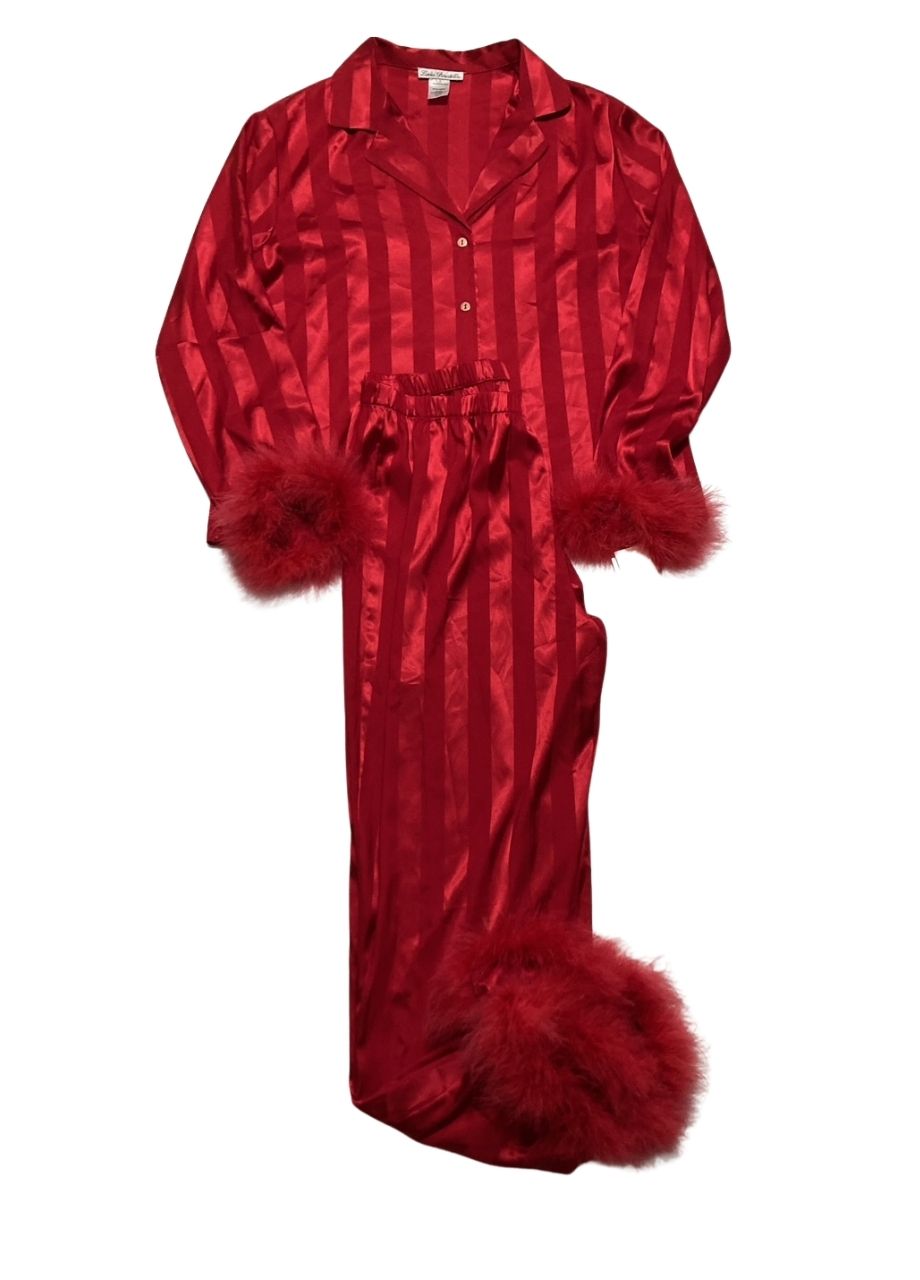 LINEA DONATELLA 2Pc. Lace-Trm Long Pajama Set RED M