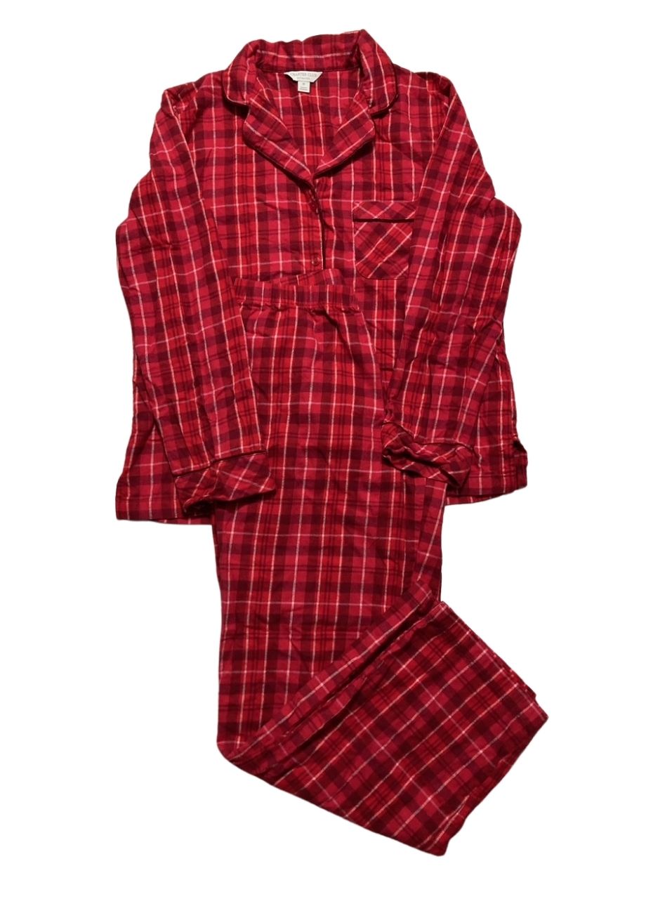 CHARTER CLUB Printed Cotton Flannel Pajama Set RED M
