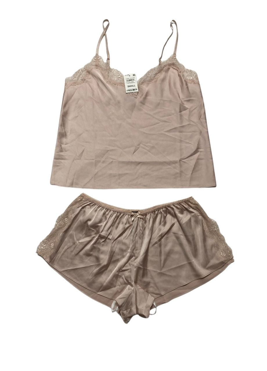 I.N.C Stretch Satin Lace-trim Tank & Tap Shorts Pajama Set PALE ROSEWATER S
