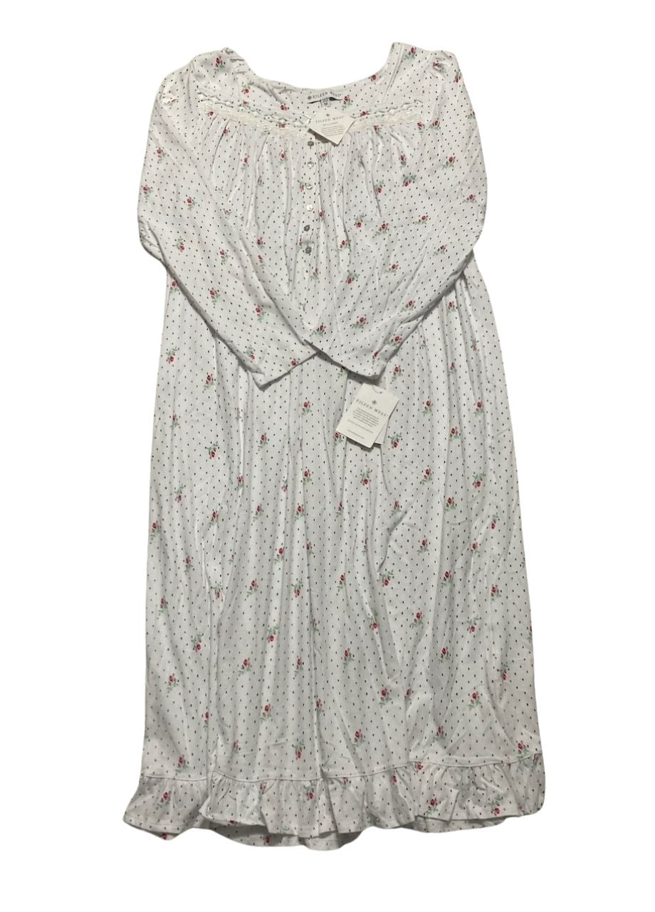 EILEEN WEST Cotton Peached Jersey Knit Long Sleeve Nightgown WHITE M